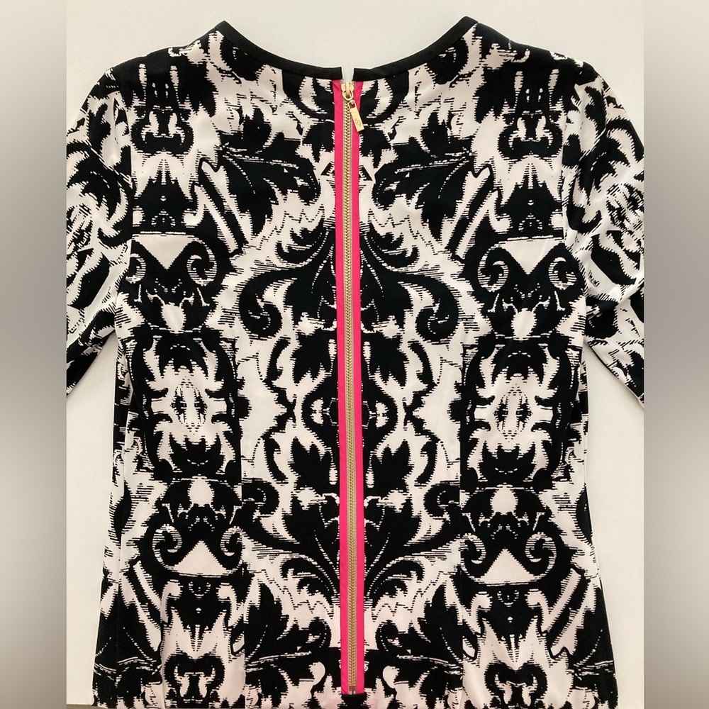 Eliza J Dress. Pink, Black, White Paisley Shift Dress. Size 4